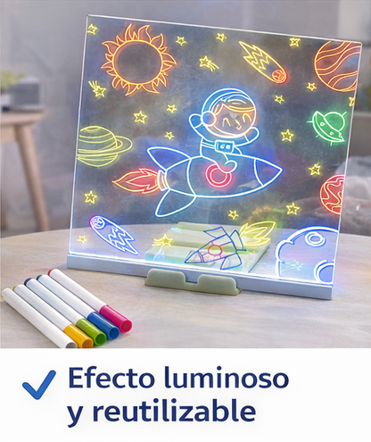 PIZARRA CON LUZ LED LED 20x20+ 7 ROTULADORES DE COLORES CON 6 PLANTILLAS