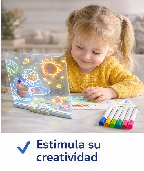 PIZARRA CON LUZ LED LED 20x20+ 7 ROTULADORES DE COLORES CON 6 PLANTILLAS